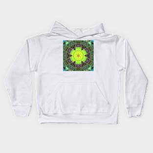 Mosaic Kaleidoscope Flower Green and Purple Kids Hoodie